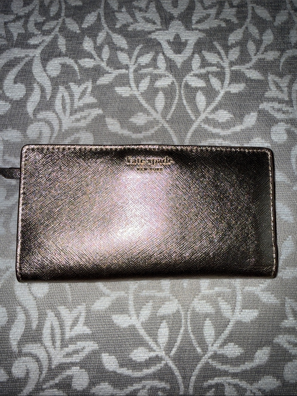 kate spade Metallic Rose Gold Saffiano Zip Around Wallet